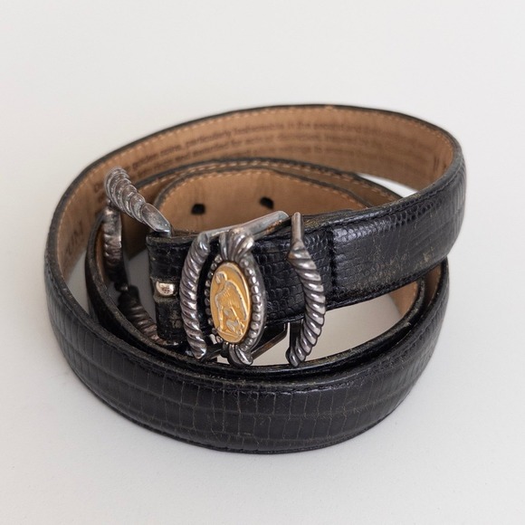 Brighton Womens Belt Medium Black Lizard Embossed Leather Greco-Roman Coin 37803 main image 6